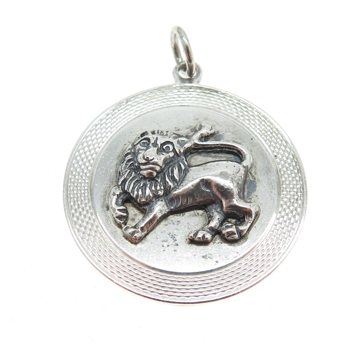 SILTA 800 Silver Antique Art Deco Leo Zodiac Sign Round Pendant