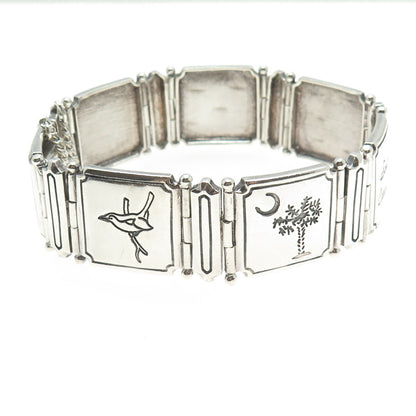 925 Sterling Silver Vintage South Carolina Landmark Panel Link Bracelet 8"