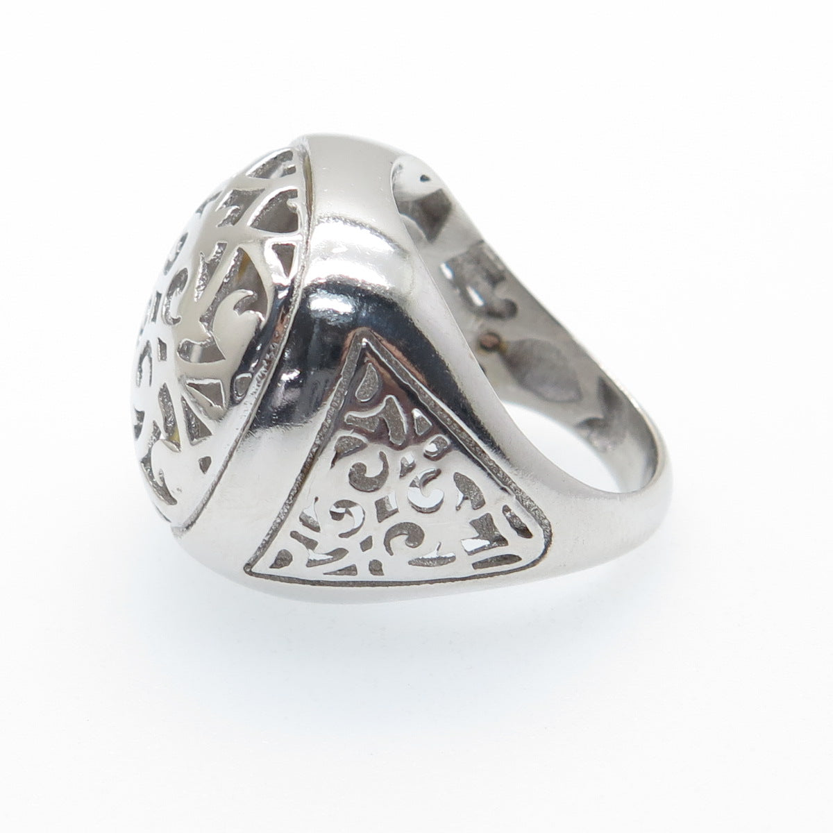 925 Sterling Silver Italy Modernist Floral Scroll Dome Ring Size 6.25