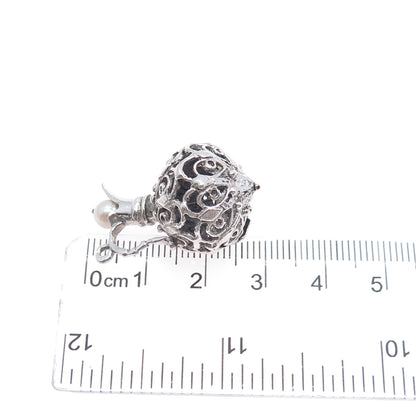 925 Sterling Silver Antique Art Deco Real Pearl Pitcher 3D Charm Pendant