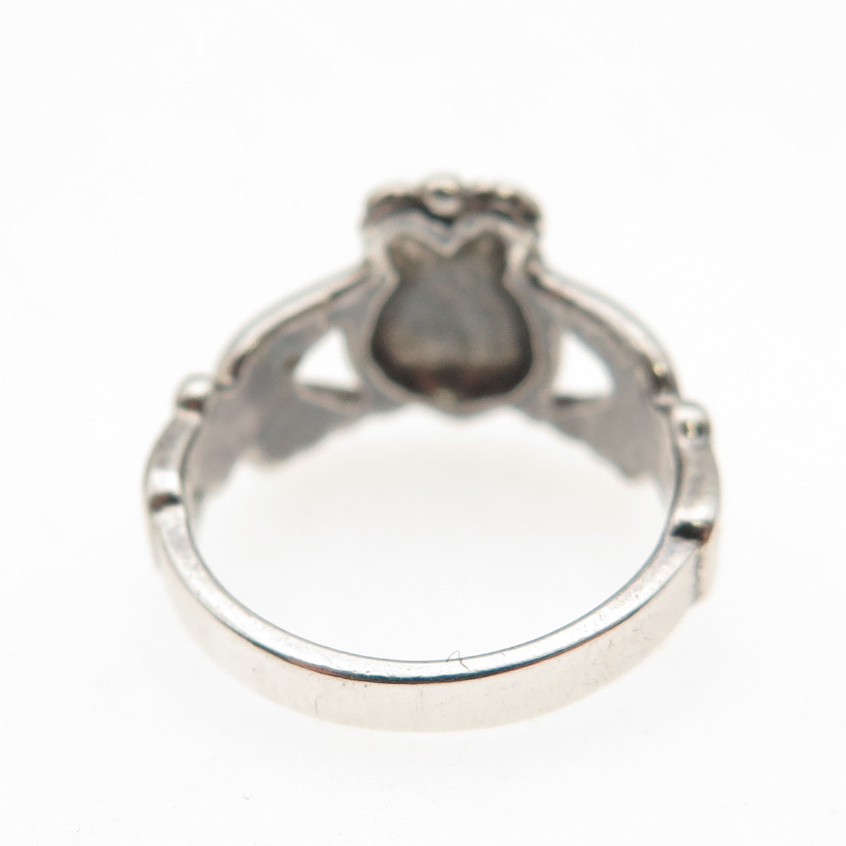 PSCL Peter Stone 925 Sterling Silver Vintage Irish Claddagh Oxidized Ring Size 4