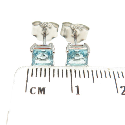 925 Sterling Silver Princess-Cut Shaped Blue C Z Stud Earrings
