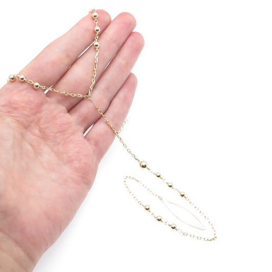 925 Sterling Silver Gold Plated Petal Beaded Belly Chain Necklace 20-22"