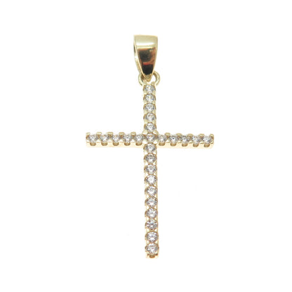 14K Yellow Gold Round-Cut C Z Cross Religious Charm Pendant