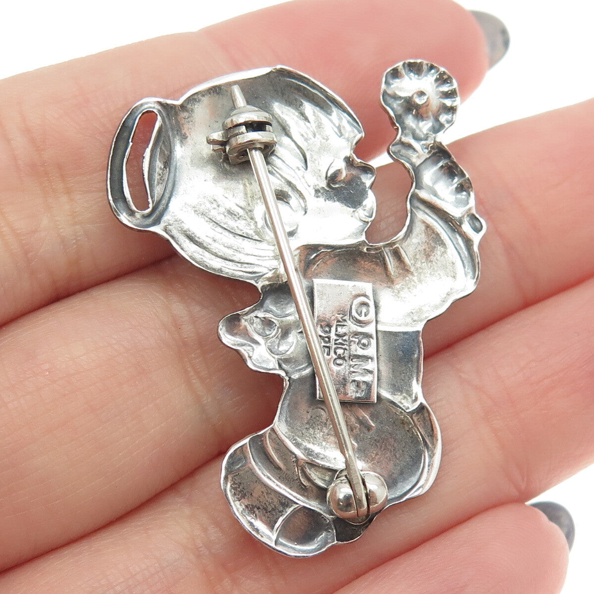 PRECIOUS MOMENTS 925 Sterling Silver Vintage Mexico Baby Angel Pin Brooch