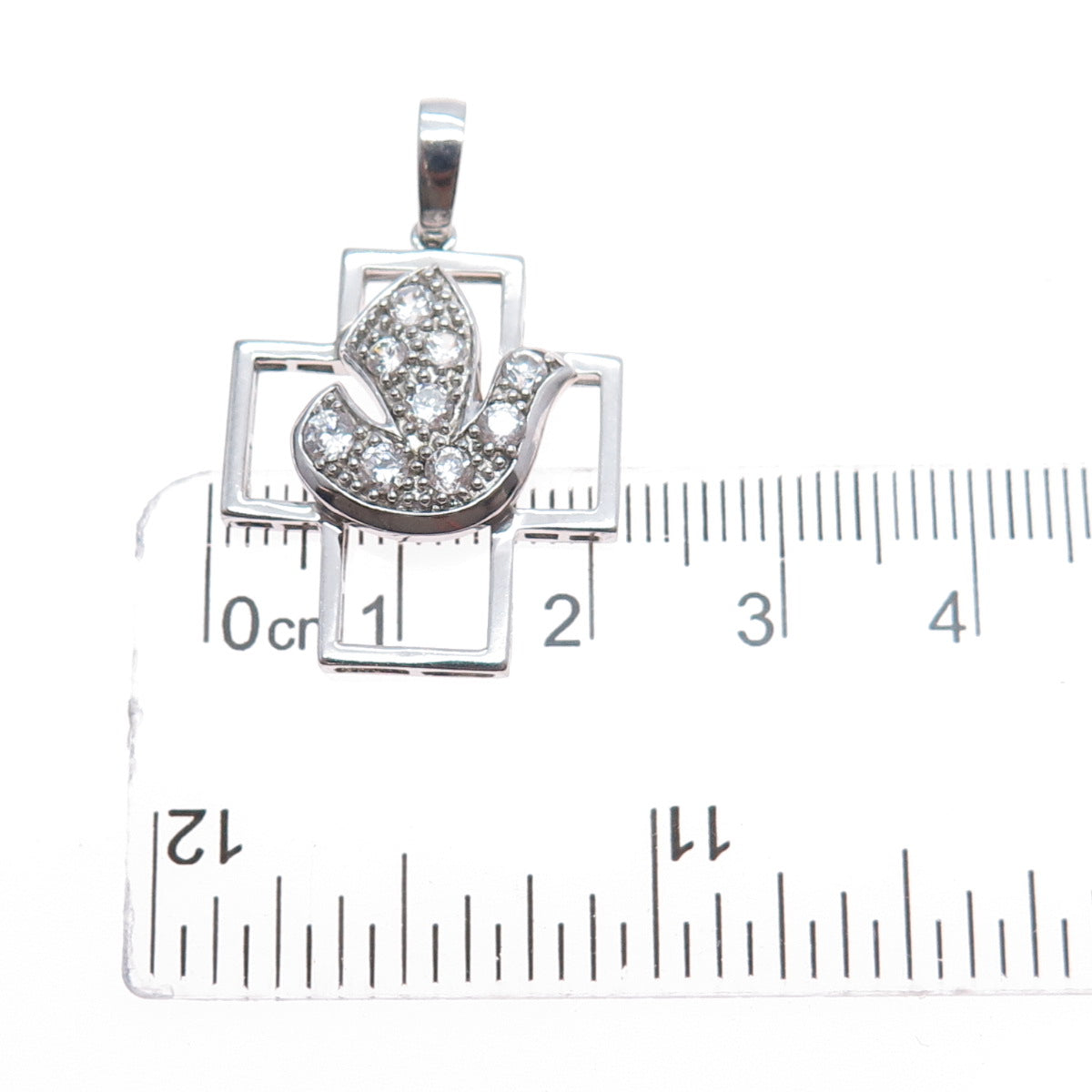 925 Sterling Silver Vintage Round-Cut C Z Holy Spirit Cross Charm Pendant
