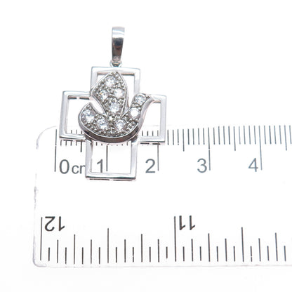 925 Sterling Silver Vintage Round-Cut C Z Holy Spirit Cross Charm Pendant
