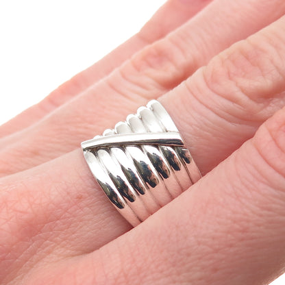 Leon 925 Sterling Silver Vintage Modernist Ribbed Adjustable Ring Size 7.25