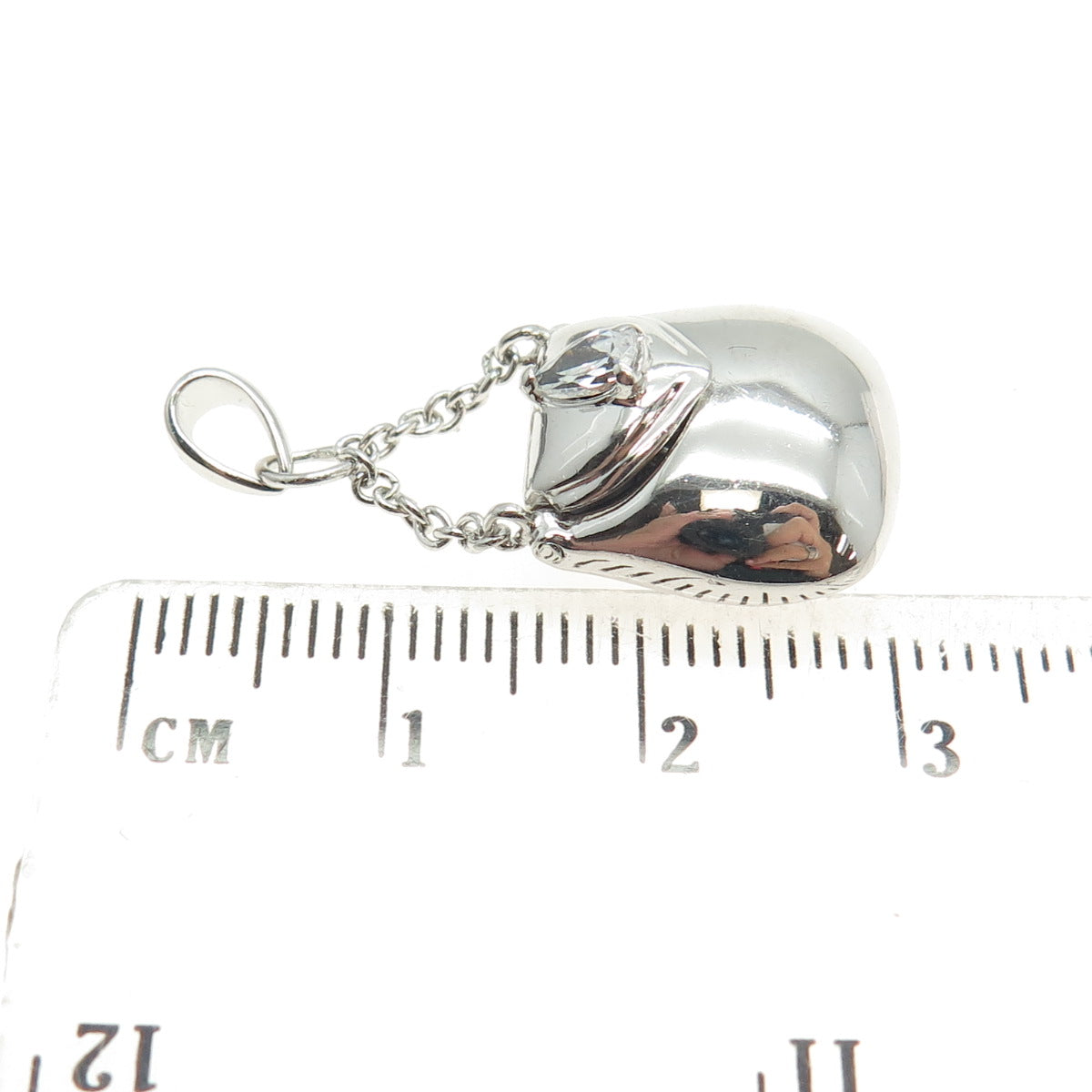 925 Sterling Silver Pear-Cut C Z Ladies Purse Locket Chain Charm Pendant