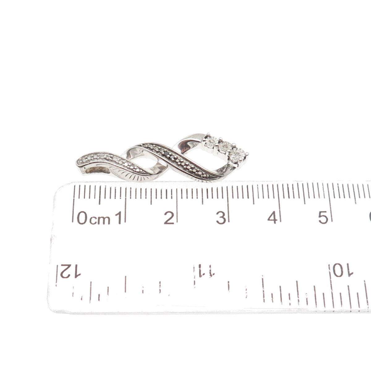 925 Sterling Silver Real Black & White Diamond Twisted Charm Pendant