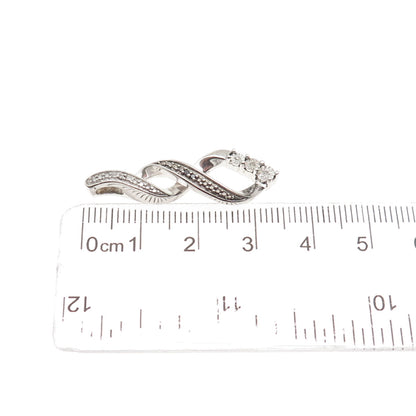925 Sterling Silver Real Black & White Diamond Twisted Charm Pendant
