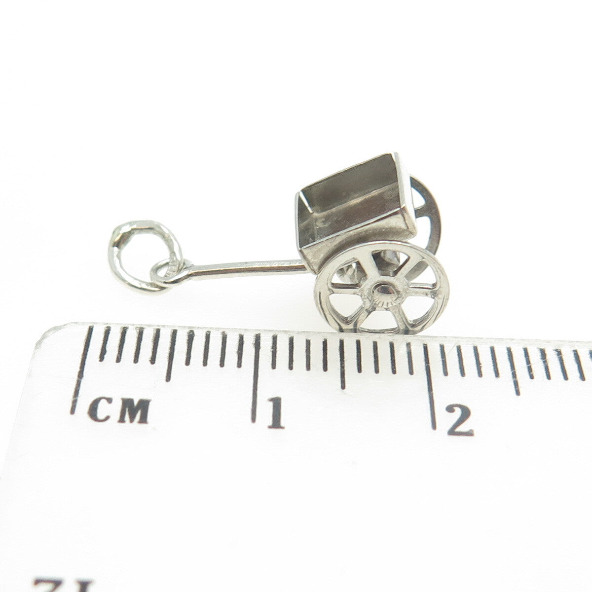 925 Sterling Silver Antique Art Deco Handcart 3D Charm Pendant