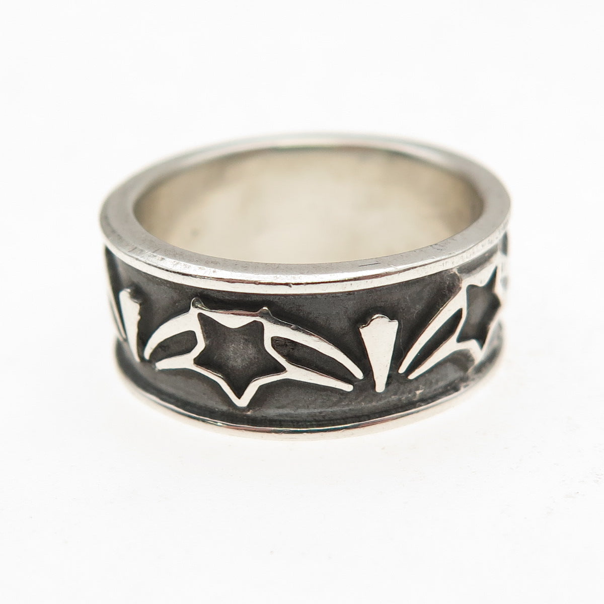 925 Sterling Silver Vintage Mexico Star Oxidized Band Ring Size 6.25