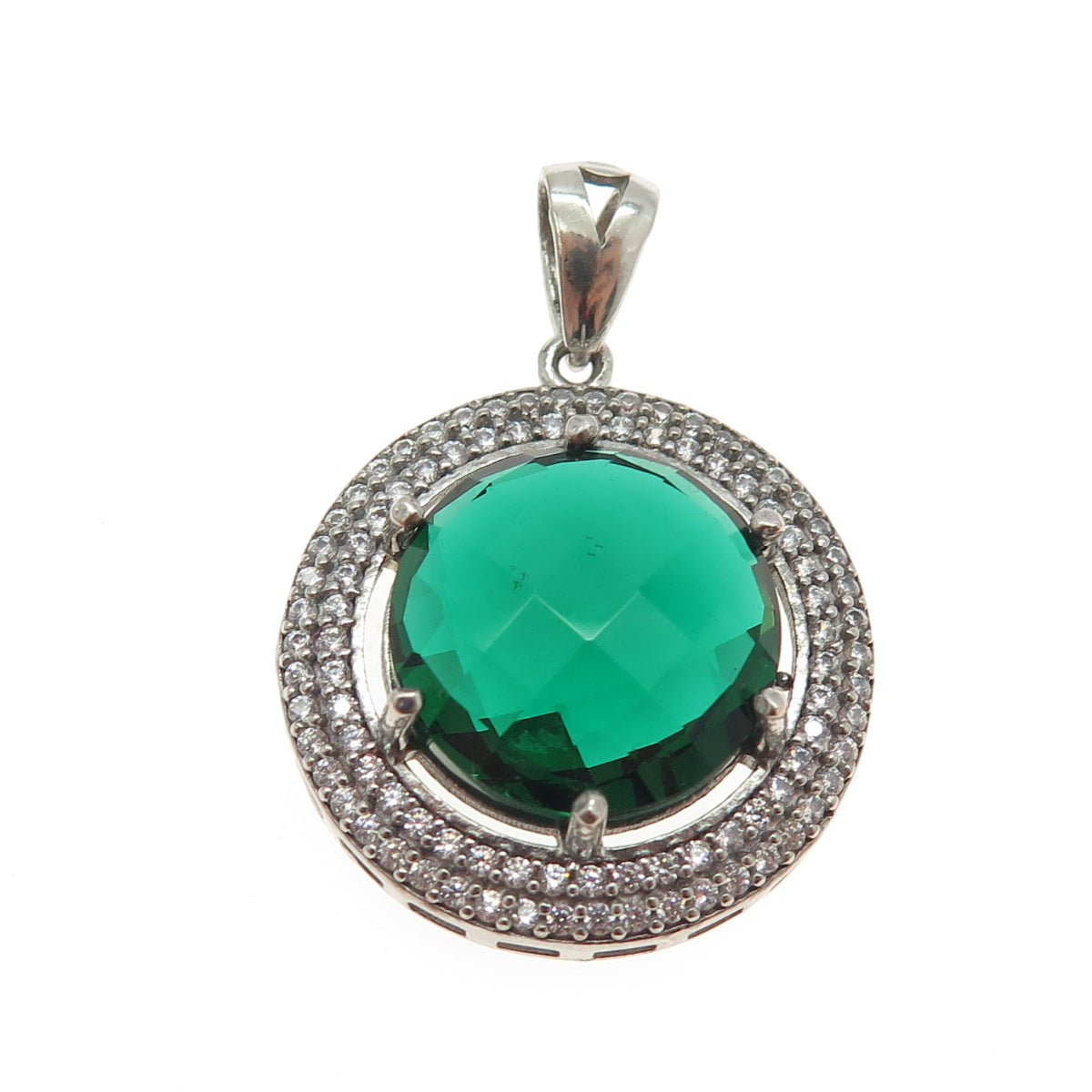 925 Sterling Silver White & Green C Z Pendant