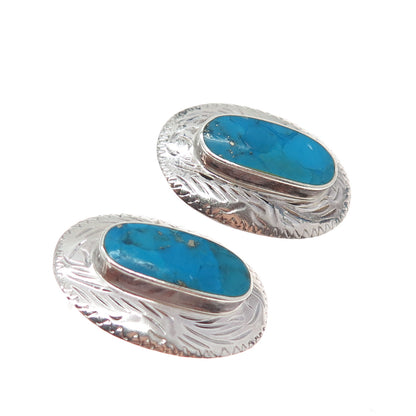CHAPAL ZENRAY 925 Sterling Silver Vintage Real Morenci Turquoise Ethnic Earrings