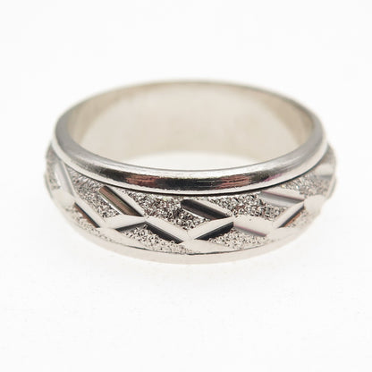 925 Sterling Silver Textured Rotating Band Ring Size 10