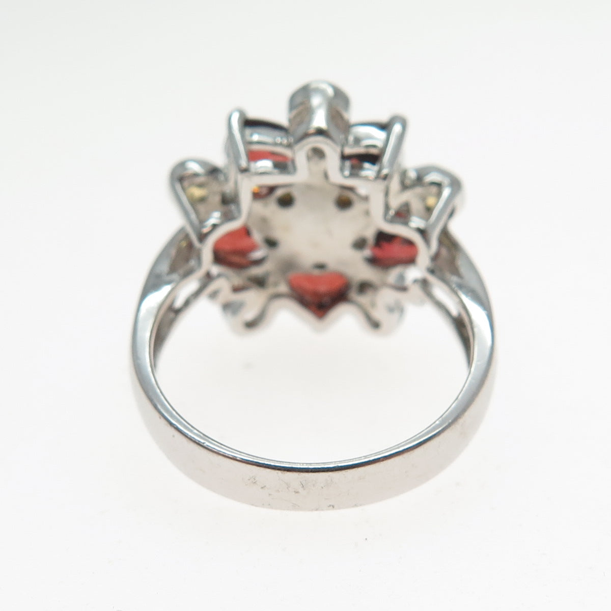 925 Sterling Silver Vintage Real Pearl Red Garnet Citrine Flower Ring Size 7.25