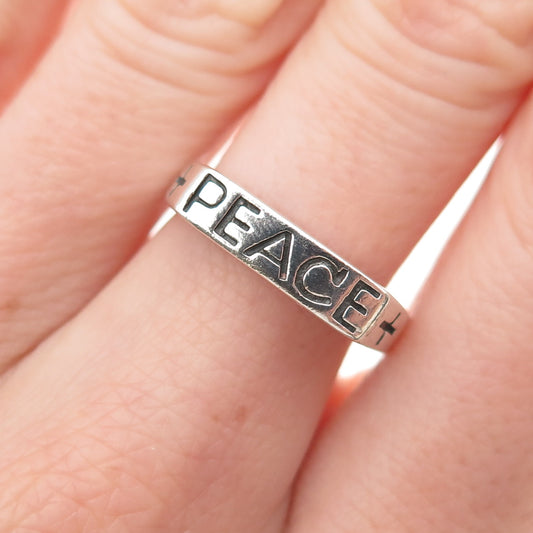 925 Sterling Silver Vintage Peace Bar Ring Size 7