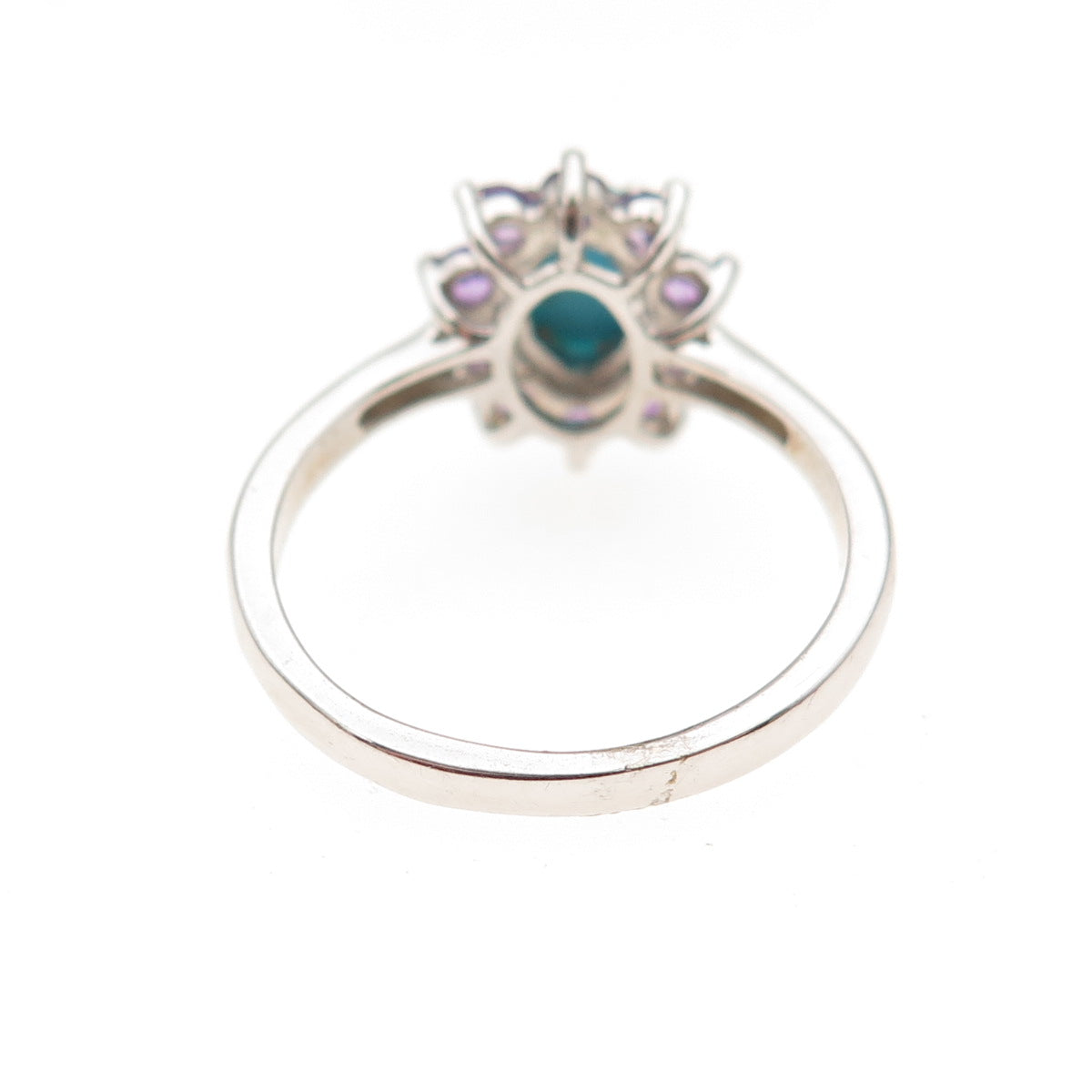 Chuck Clemency 925 Sterling Silver Real Turquoise & Amethyst Floral Ring Size 7