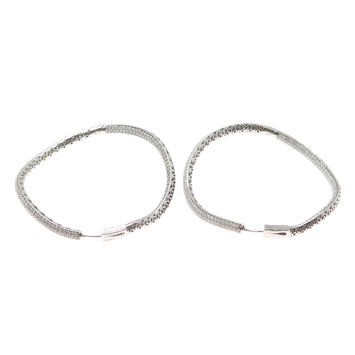 KLEO 925 Sterling Silver Round-Cut C Z In & Out Wavy Large Hoop Earrings