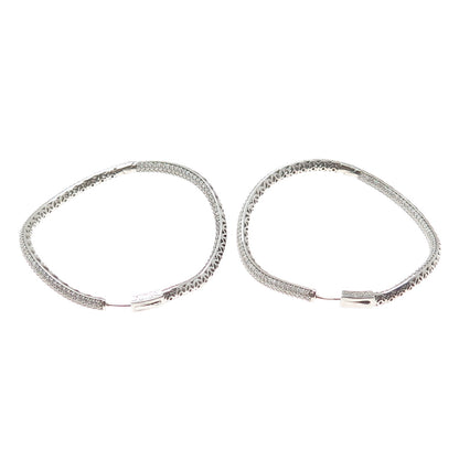 KLEO 925 Sterling Silver Round-Cut C Z In & Out Wavy Large Hoop Earrings