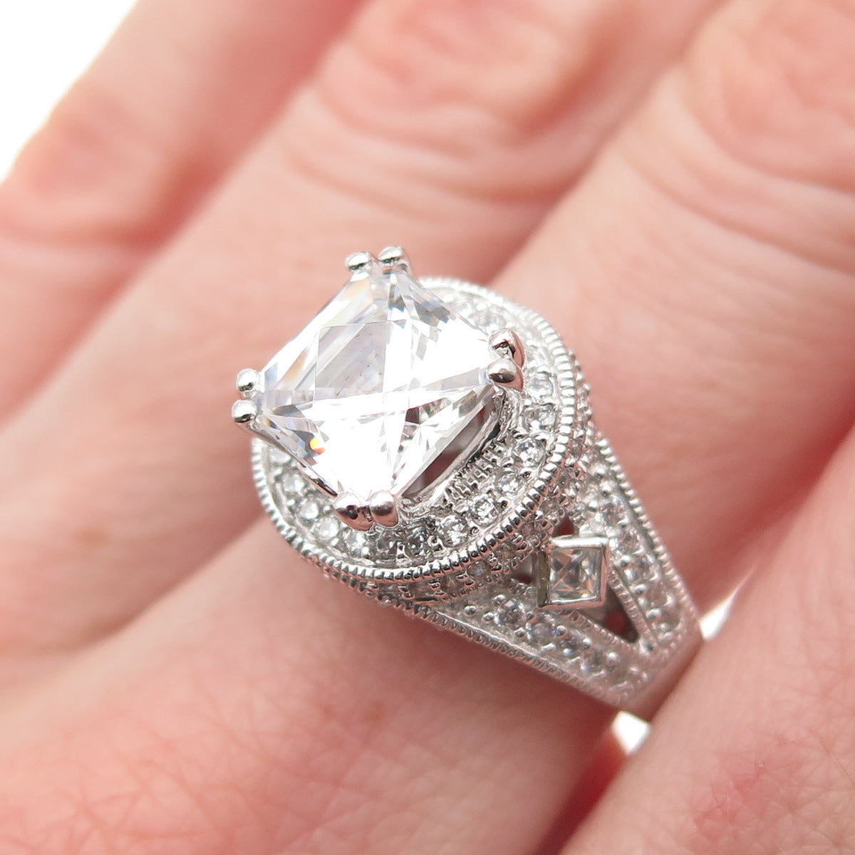 TYCOON 925 Sterling Silver Multi-Cut C Z Engagement Ring Size 7.25