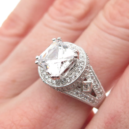 TYCOON 925 Sterling Silver Multi-Cut C Z Engagement Ring Size 7.25