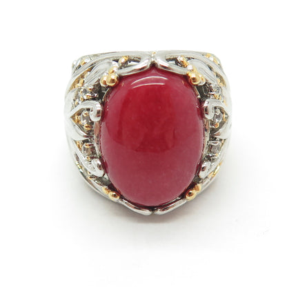 MICHAEL VALITUTTI 925 Sterling 2-Tone Red Jade White Topaz Gem Ring Size 6