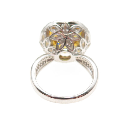 925 Sterling Silver Round-Cut Canary & White C Z Ring Size 7