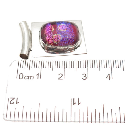 H & BJ Mackie 925 Sterling Silver Vintage Dichroic Glass Modernist Slide Pendant