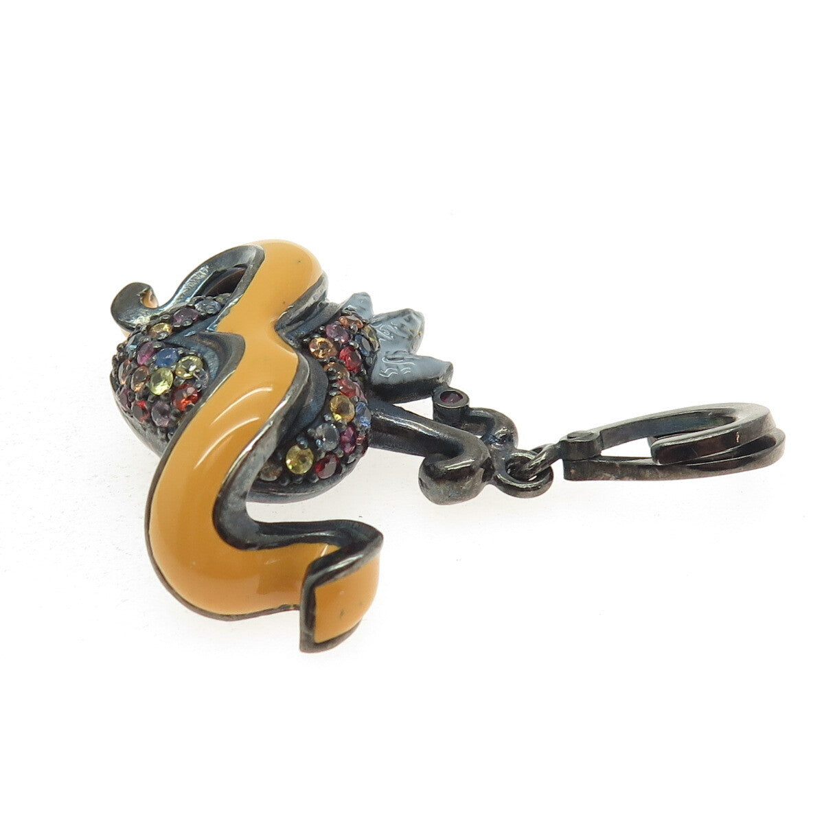 925 Sterling Silver Black Rhodium Enamel Real Multi-Color Sapphire Heart Pendant