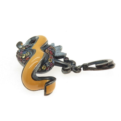925 Sterling Silver Black Rhodium Enamel Real Multi-Color Sapphire Heart Pendant
