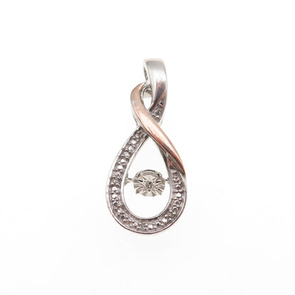 925 Sterling Silver 10K Rose Gold Real Diamond Infinity Charm Pendant