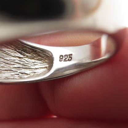 925 Sterling Silver Real Abalone Shell & C Z Modernist Ring Size 8