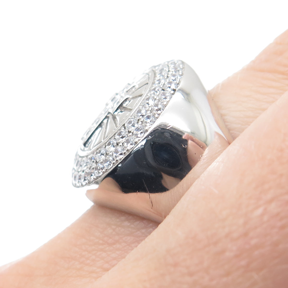 925 Sterling Silver Round-Cut C Z Cross Ring Size 10.25