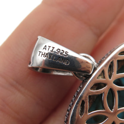 ANNIKA WITT 925 Sterling Silver Vintage Real Turquoise Inlay Charm Pendant
