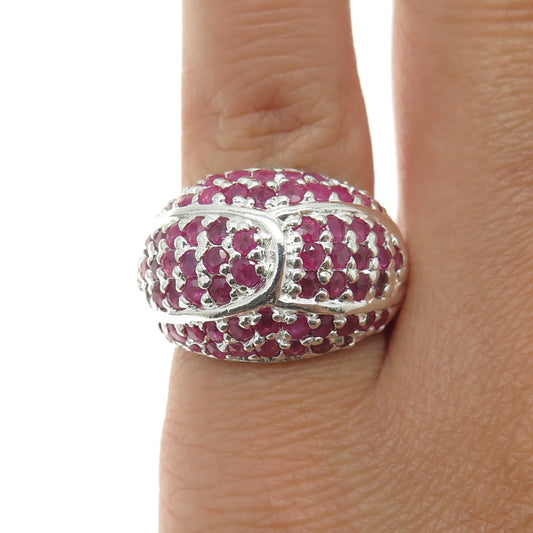 925 Sterling Silver Real Ruby Gemstone Domed Ring Size 6.25