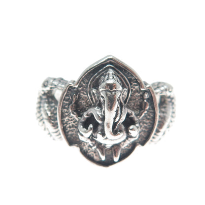 925 Sterling Silver Vintage Jaya Ganesha Elephant Oxidized Ring Size 8.5