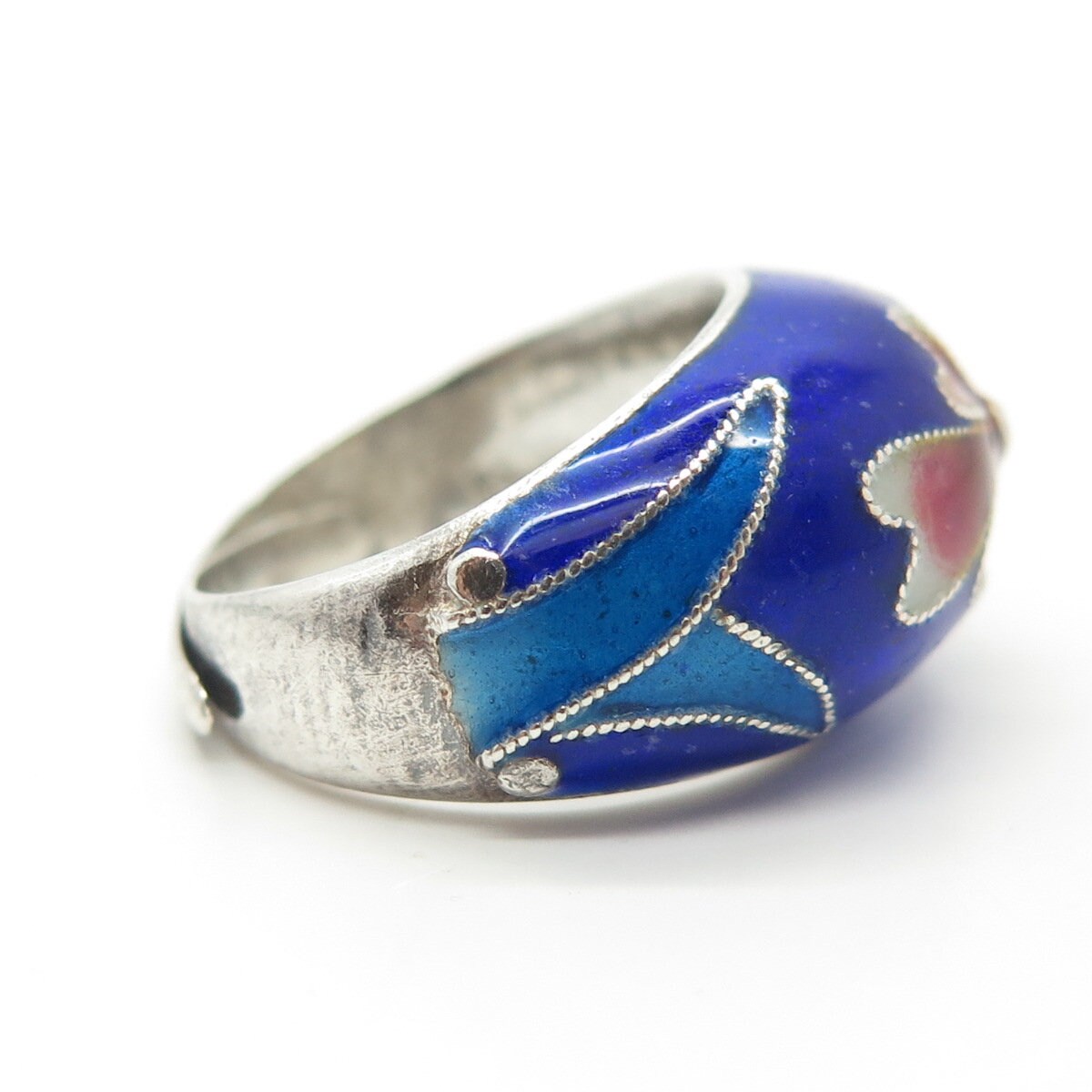 925 Sterling Silver Antique Art Deco Colorful Enamel Adjustable Ring Size 5