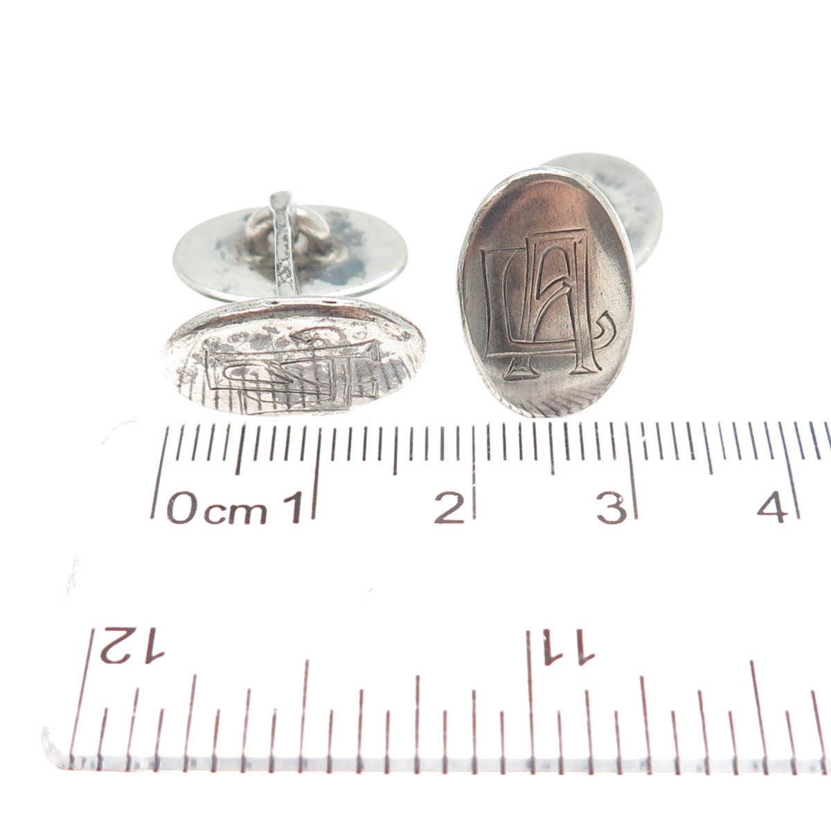 AO & CO. 925 Sterling Silver Antique 1924 Sweden Engraved LA Monogram Cufflinks