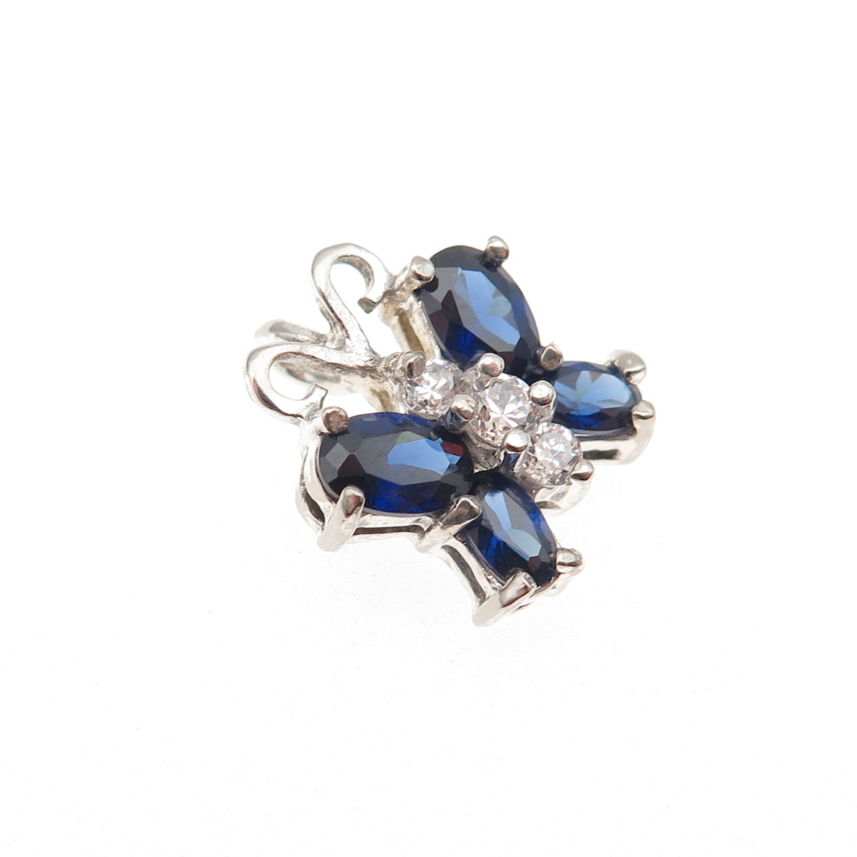 925 Sterling Silver Blue & White C Z Butterfly Mini Slide Charm Pendant