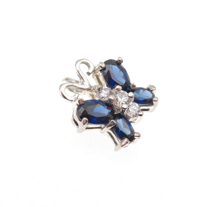 925 Sterling Silver Blue & White C Z Butterfly Mini Slide Charm Pendant