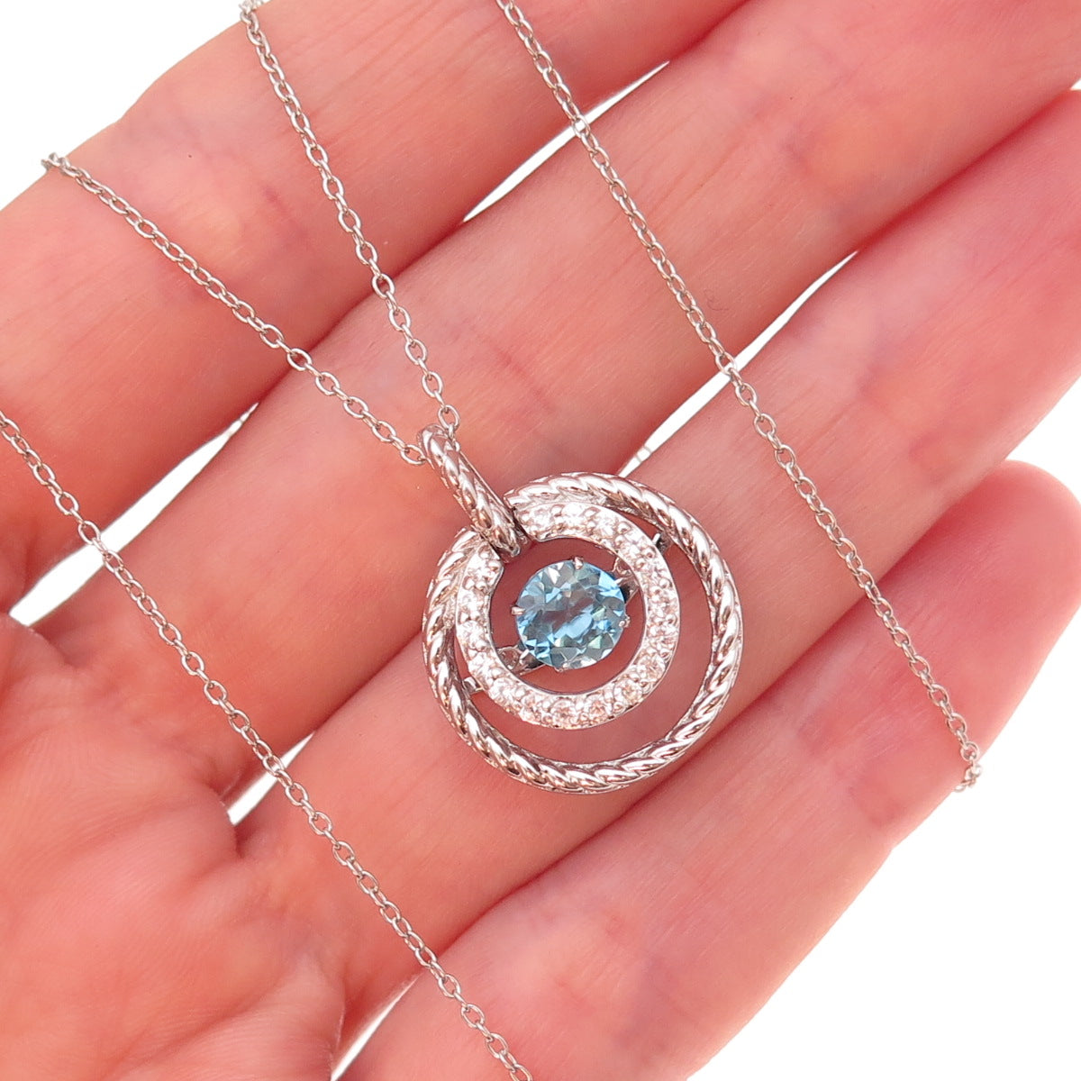 Joseph Schmid Sterling Silver Real Blue & White Topaz Cable Chain Necklace 18"