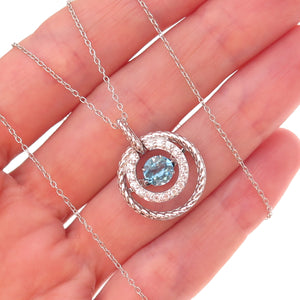 Joseph Schmid Sterling Silver Real Blue & White Topaz Cable Chain Necklace 18"