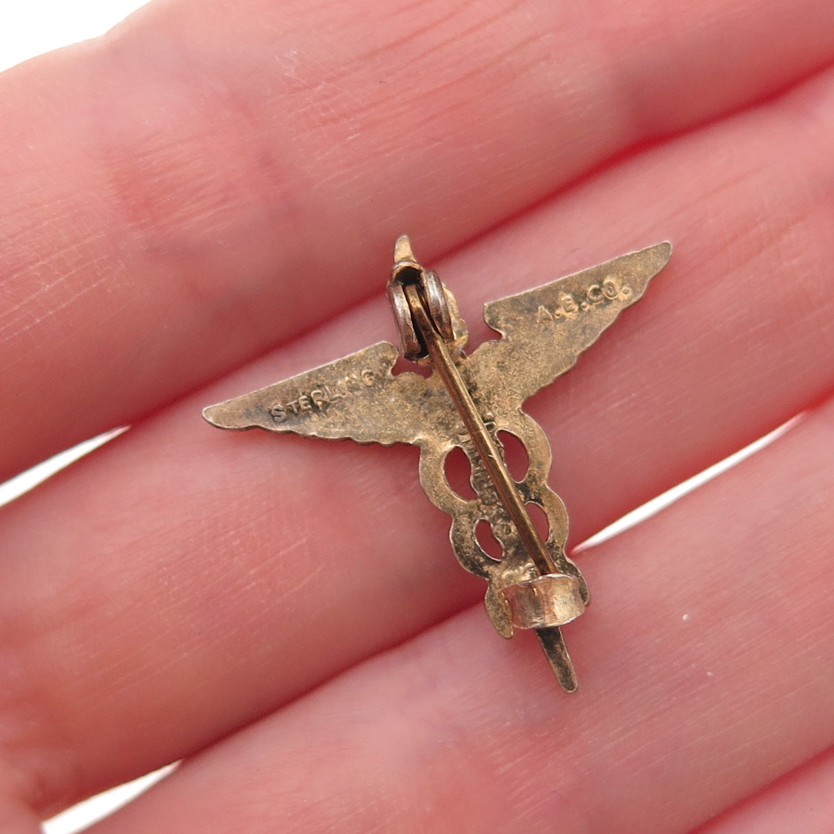 AE Co. 925 Sterling GP Antique WWII Enamel Medical Services Respiratory Care Pin
