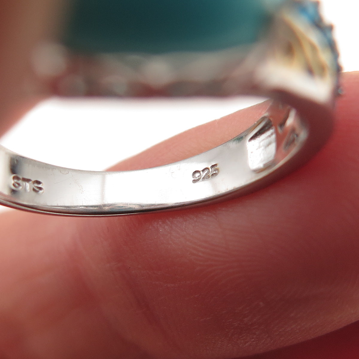 Chuck Clemency 925 Sterling Silver 2-Tone Real Turquoise Apatite Ring Size 8.25