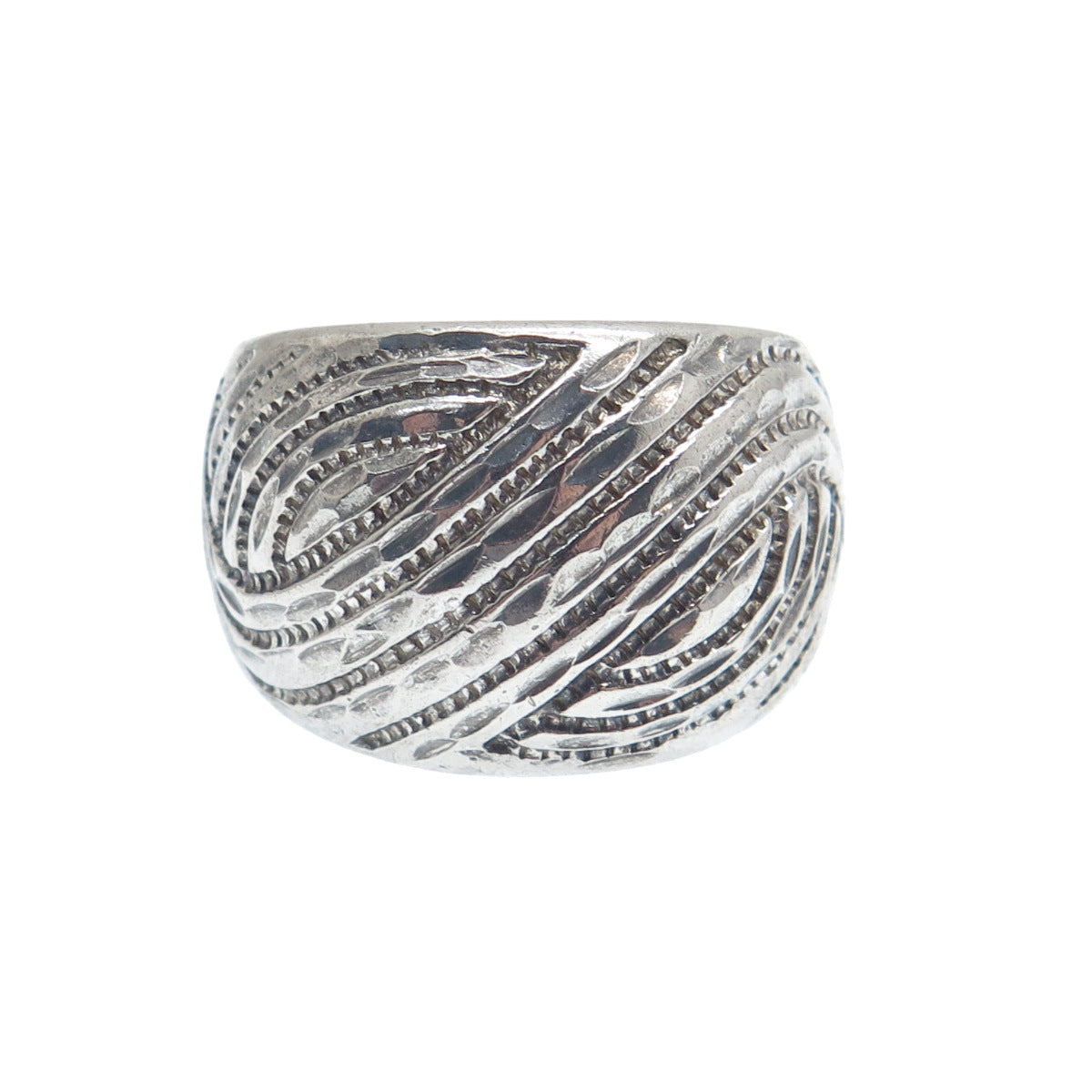 CHATEAU D'ARGENT 925 Sterling Silver Vintage Diamond-Cut Oxidized Ring Size 7