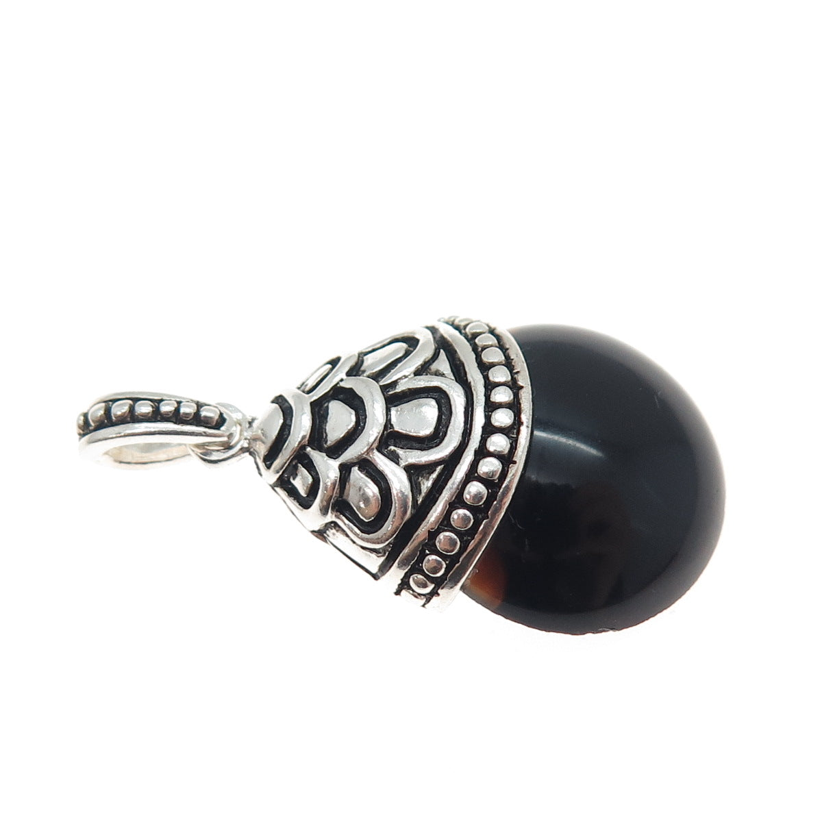 CHARLES WINSTON Sterling Silver Vintage Real Black Onyx Oxidized Charm Pendant