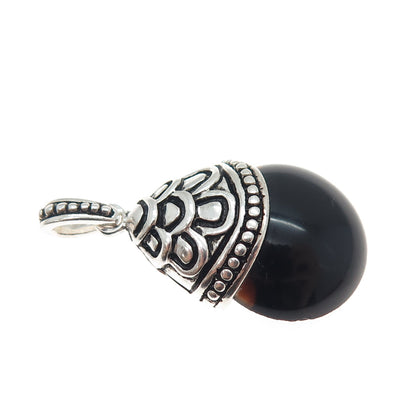 CHARLES WINSTON Sterling Silver Vintage Real Black Onyx Oxidized Charm Pendant