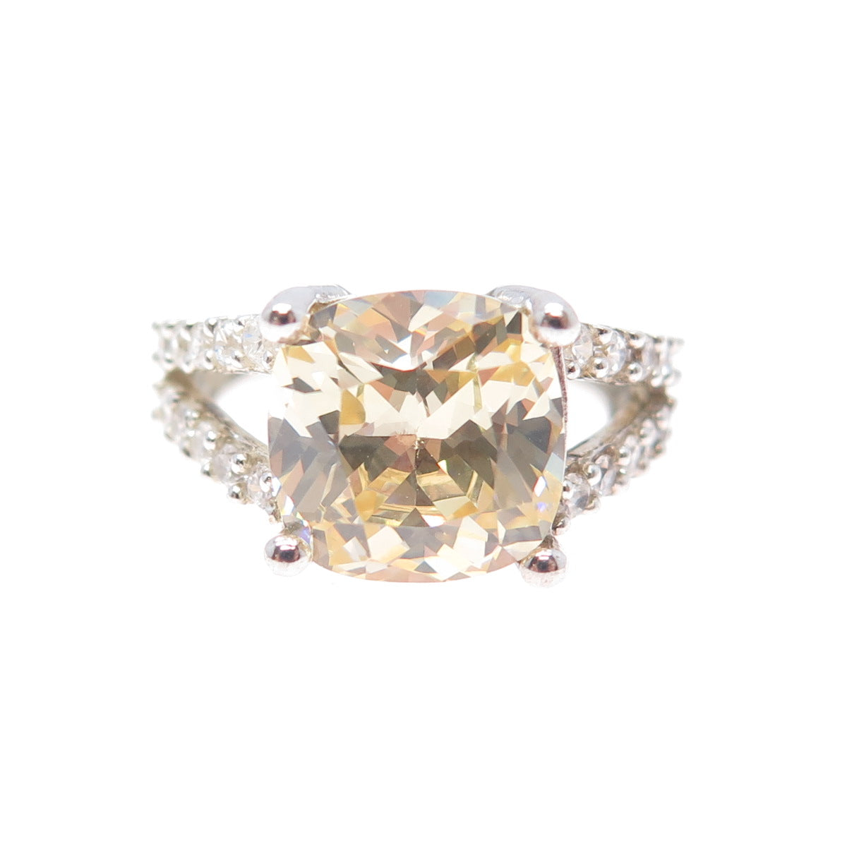 925 Sterling Silver Vintage Canary & White C Z Ring Size 5.25